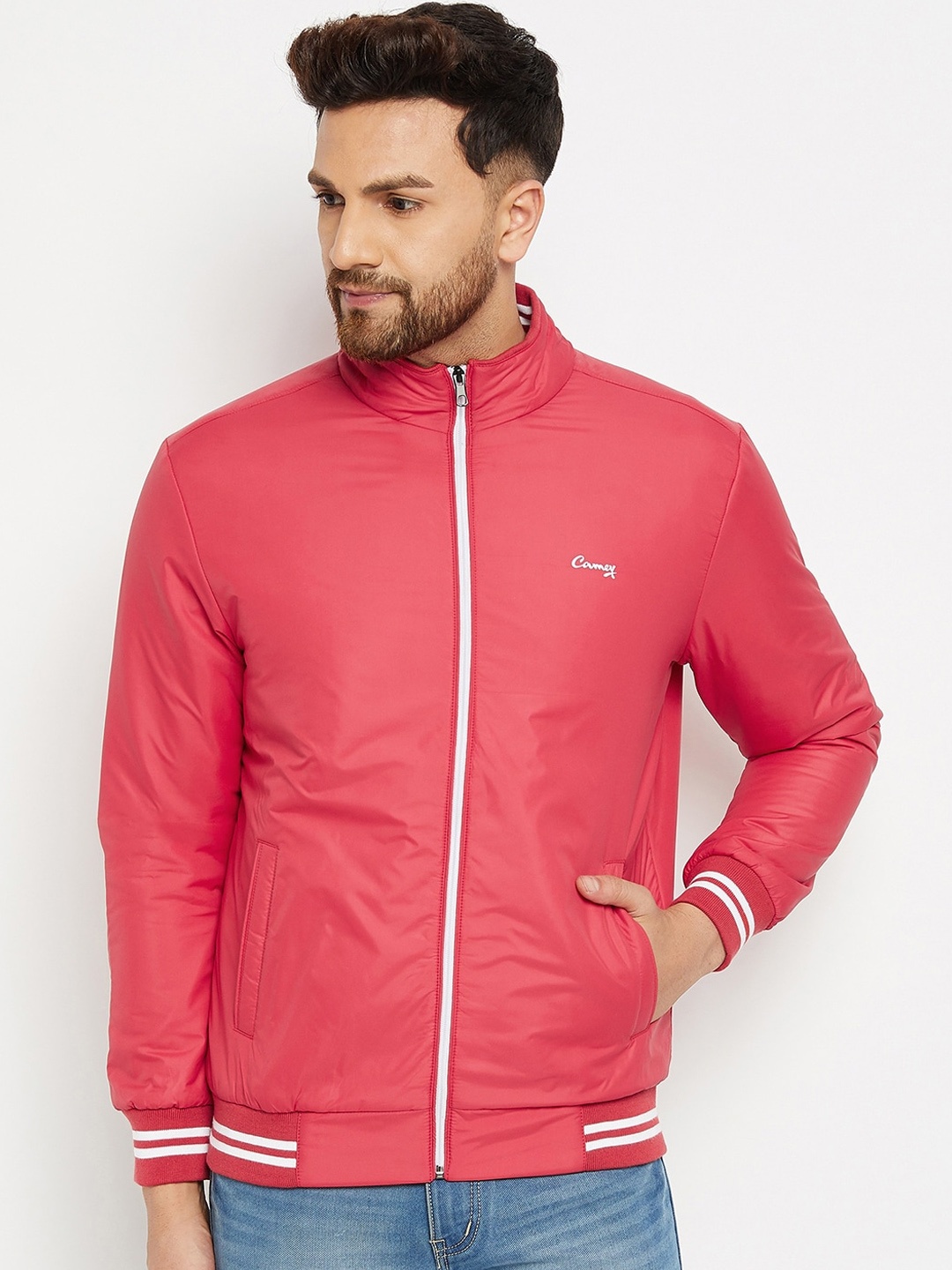 

Camey Lightweight Mock Collar Bomber Jacket, Red