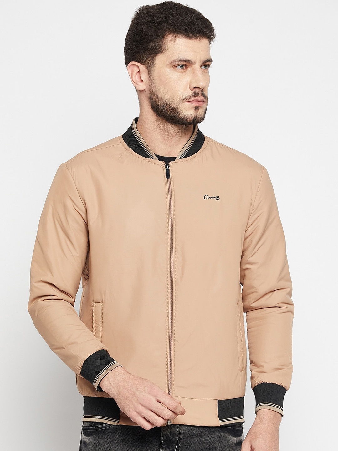 

Camey Stand Collar Lightweight Bomber Jacket, Beige