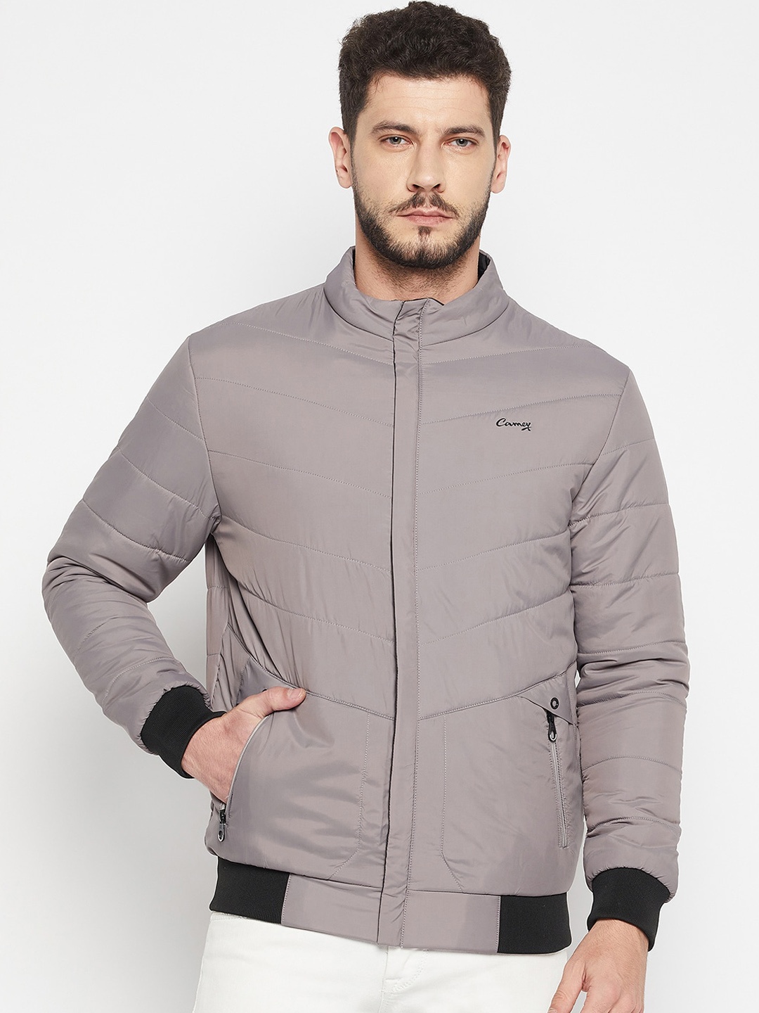 

Camey Mock Collar Lightweight Bomber Jacket, Grey