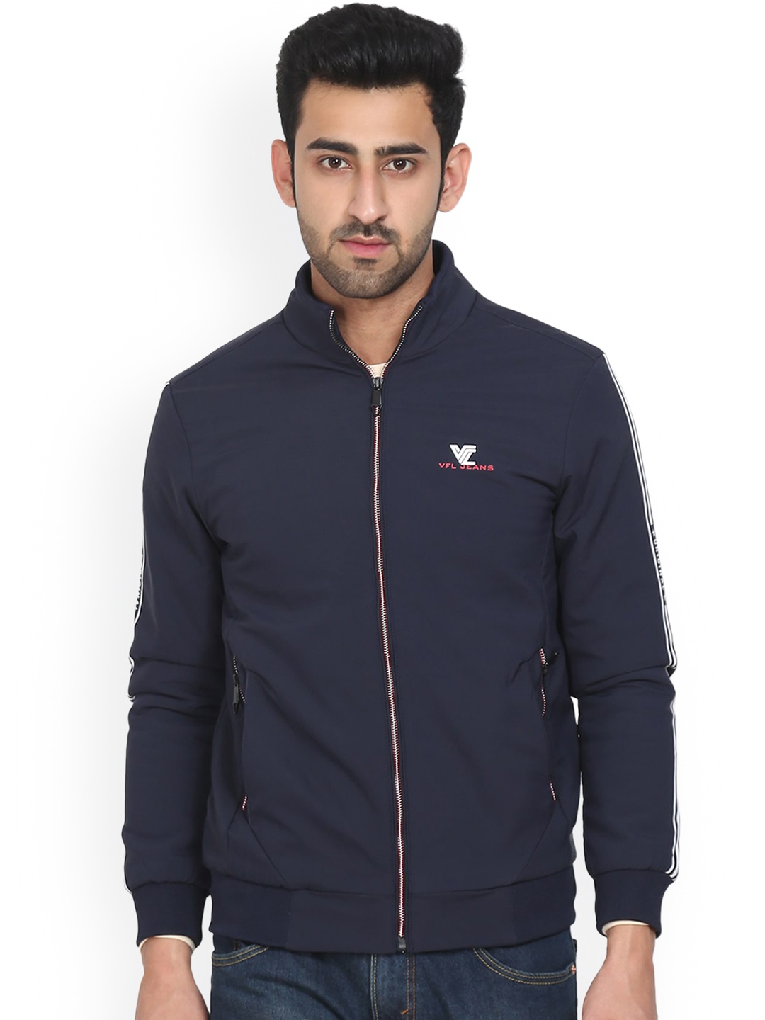 

Camey Mock Collar Lightweight Bomber Jacket, Navy blue