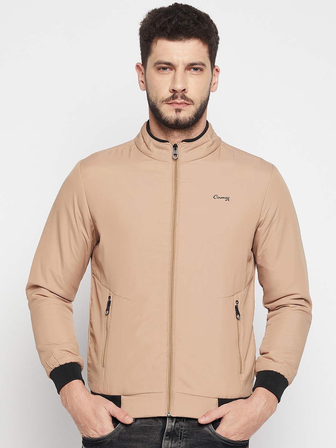 

Camey Mock Collar Lightweight Bomber Jacket, Beige