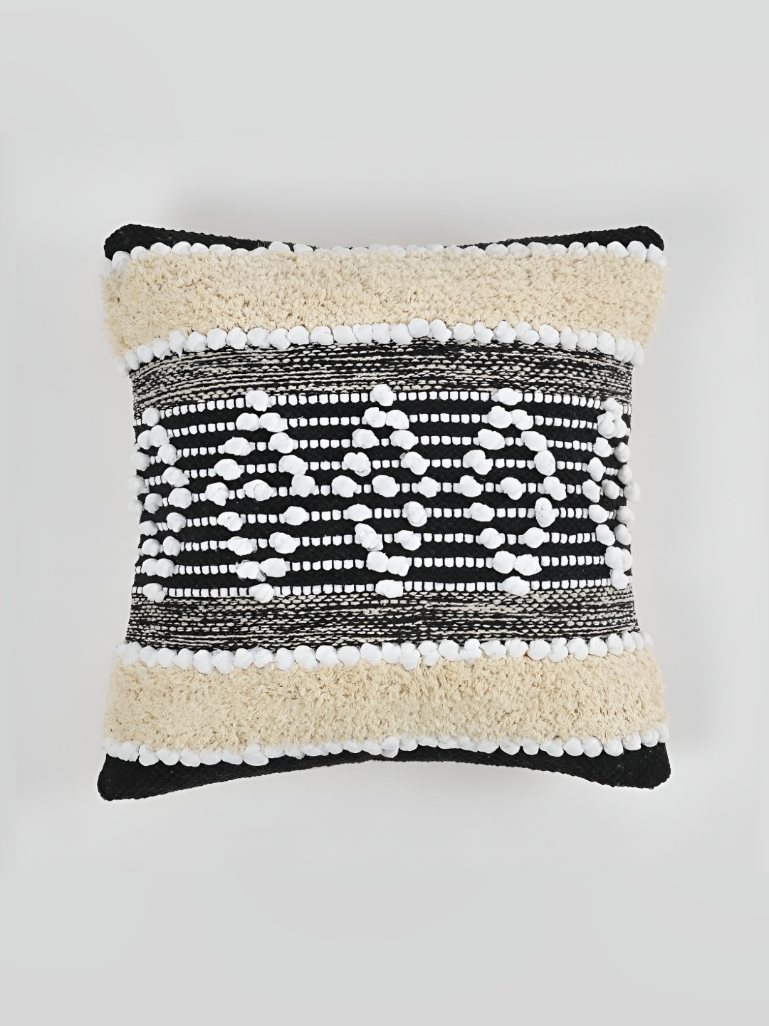 

Furnistitchs White & Black Square Cotton Cushion Covers