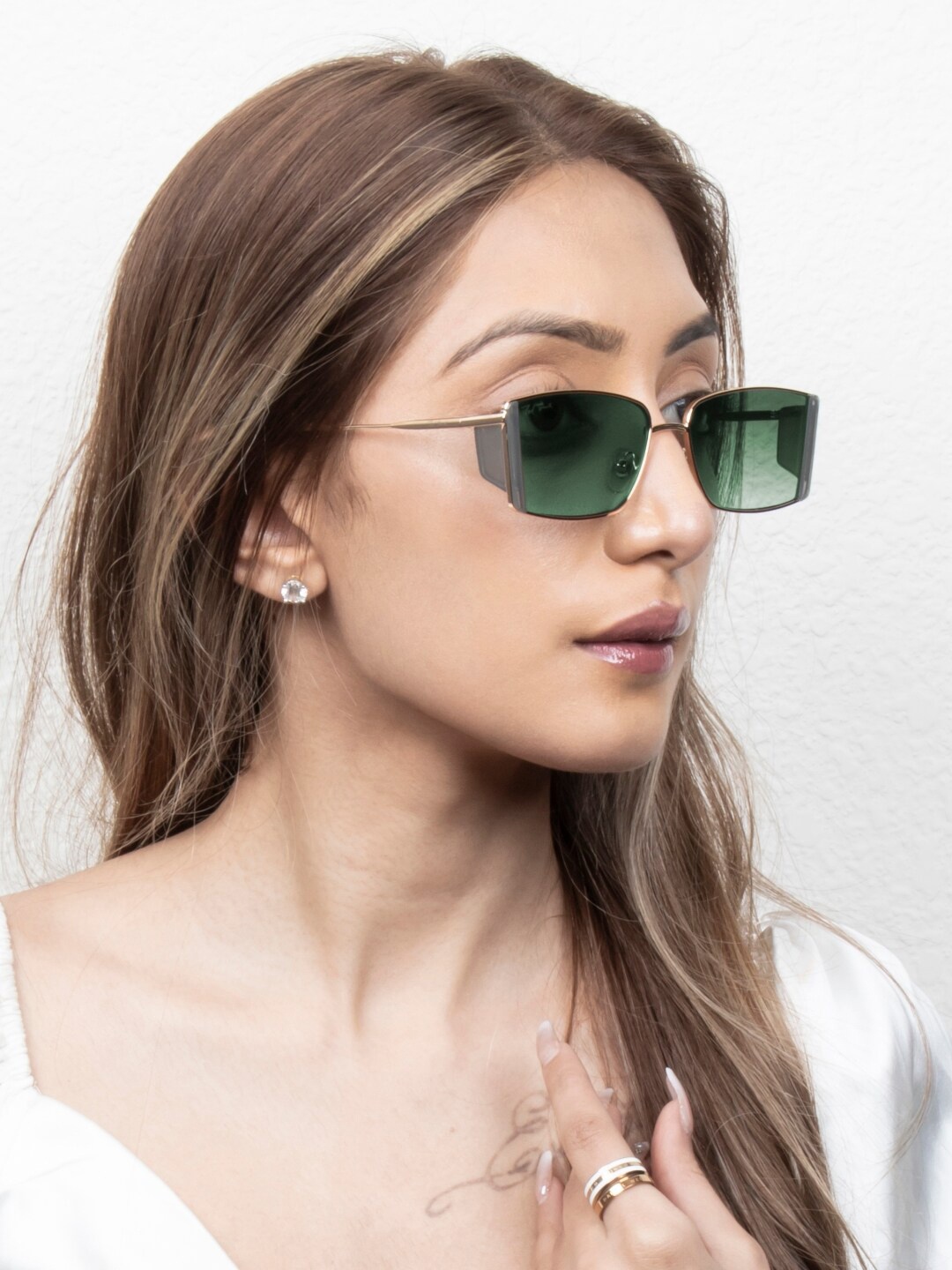 

Ted Smith Unisex Rectangle Sunglasses with UV Protected Lens TS-SPARK_C5, Green