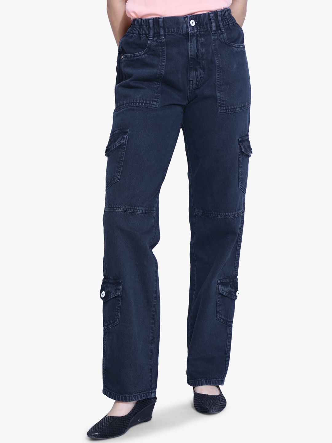 

FCK-3 Women Green Relaxed Loose Fit High-Rise Cargos Trousers
