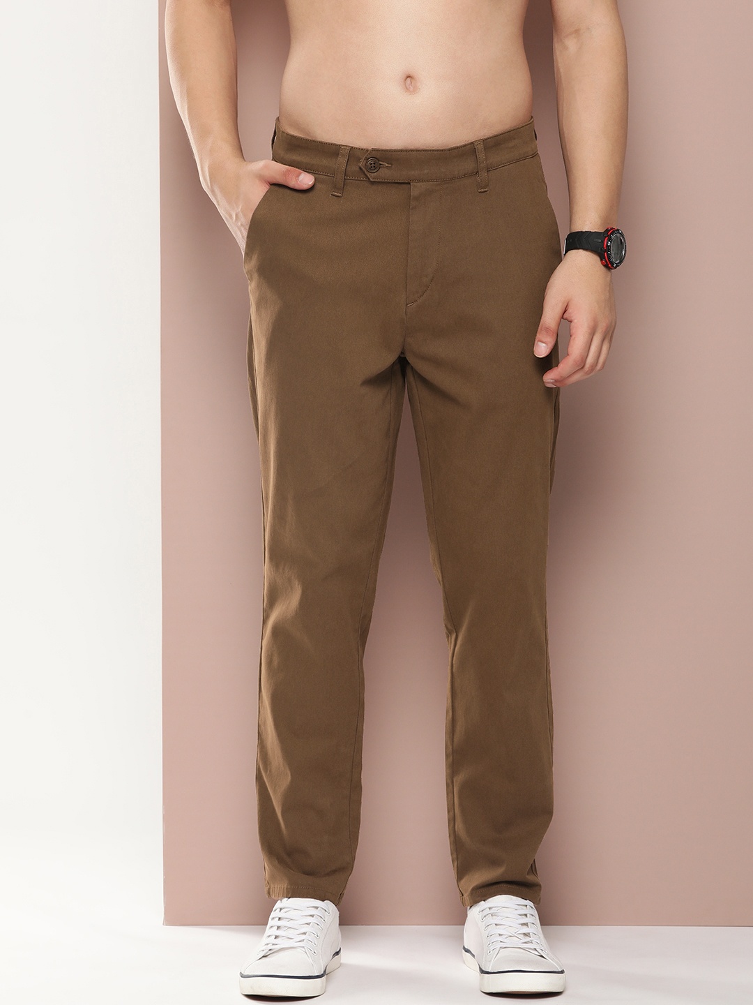 

Harvard Men Relaxed Straight Leg Straight Fit Trousers, Brown
