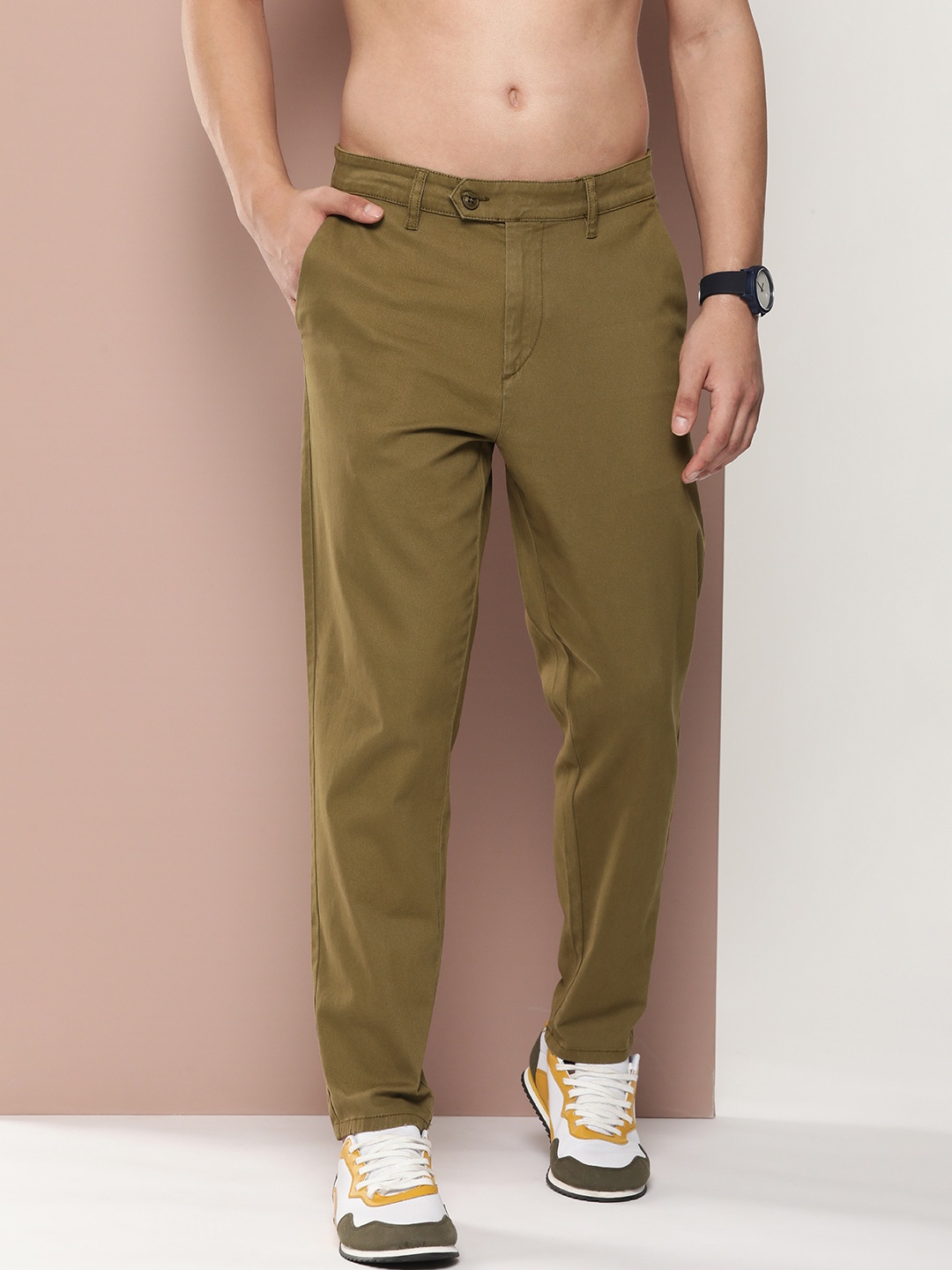 

Harvard Men Relaxed Straight Leg Straight Fit Trousers, Olive