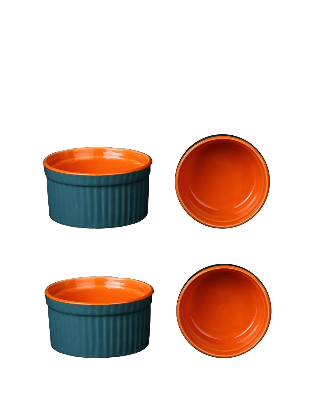 

caffeine Blue & Orange 4 Pieces Ceramic Microwave Safe Ramekins Bowl