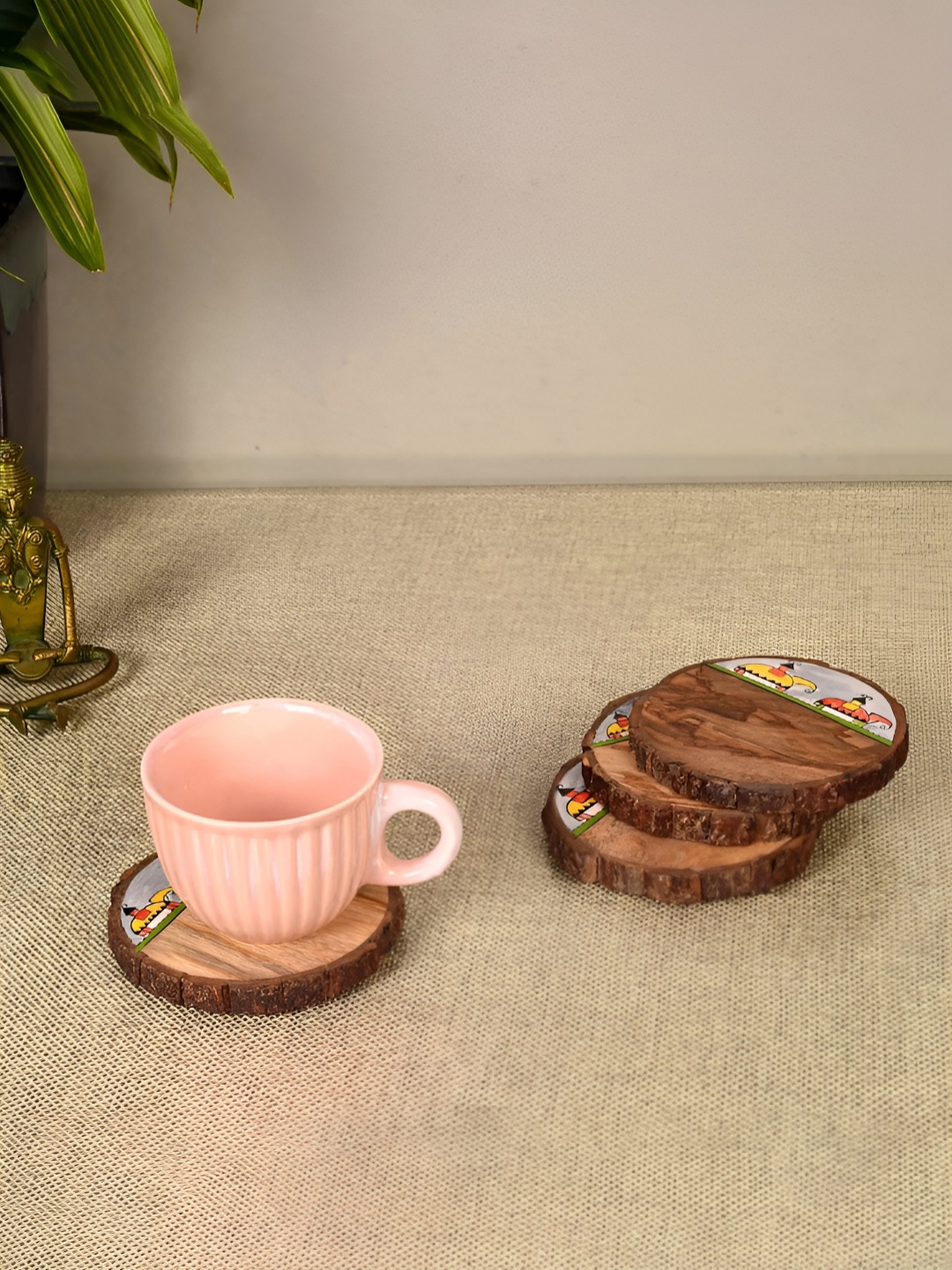 

dudki Elephant Parade Brown & Grey 4 Pieces Round Wooden Coasters