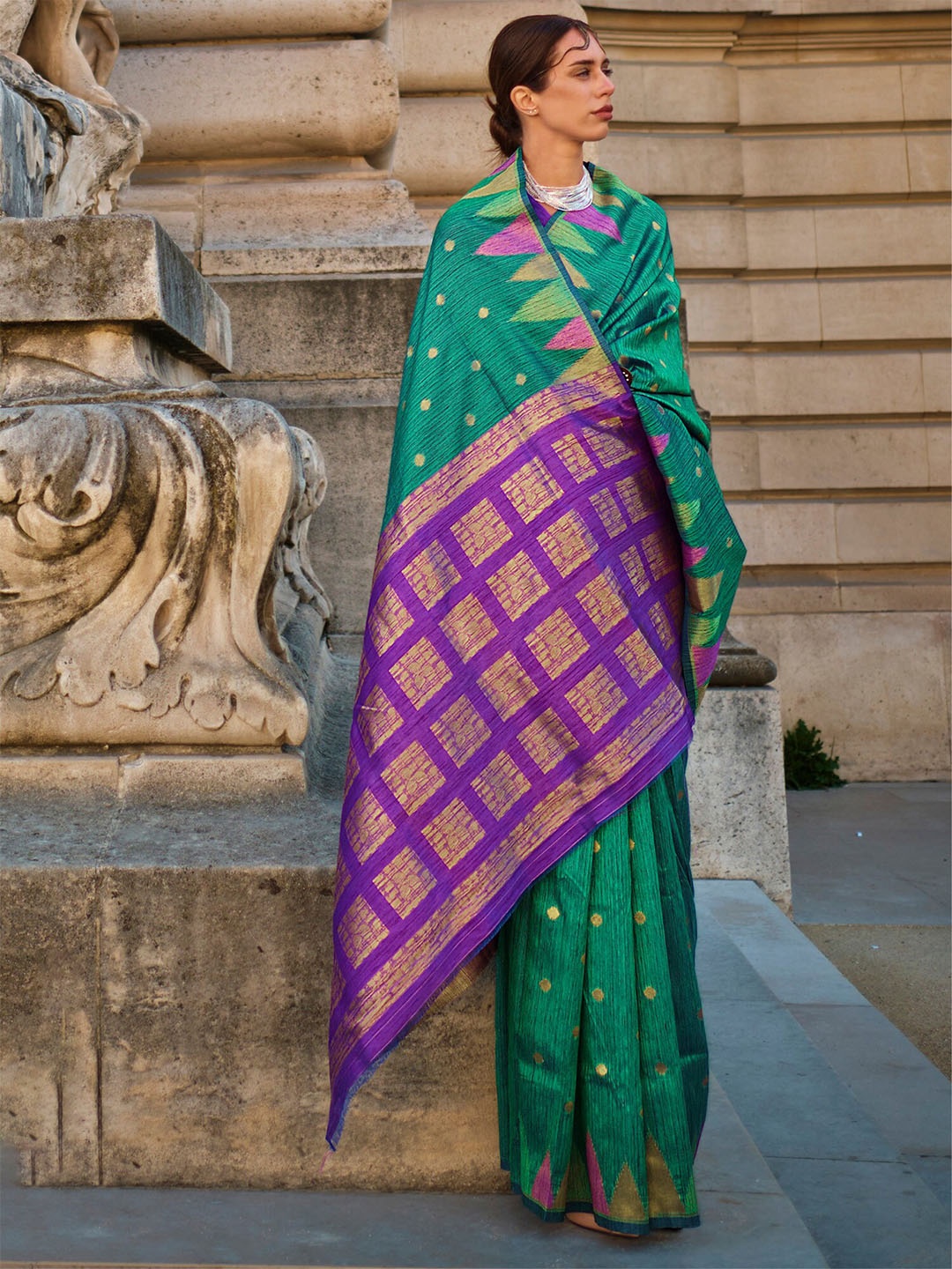 

elora Ethnic Motifs Woven Design Zari Banarasi Saree, Green