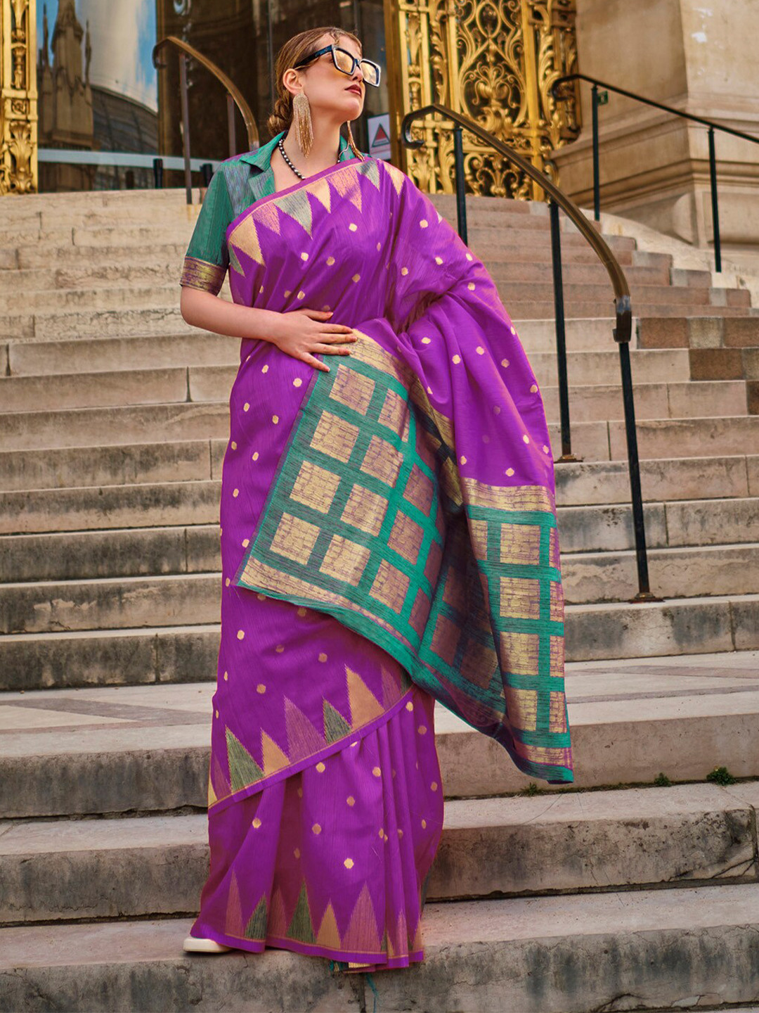 

elora Ethnic Motifs Woven Design Banarasi Saree, Purple