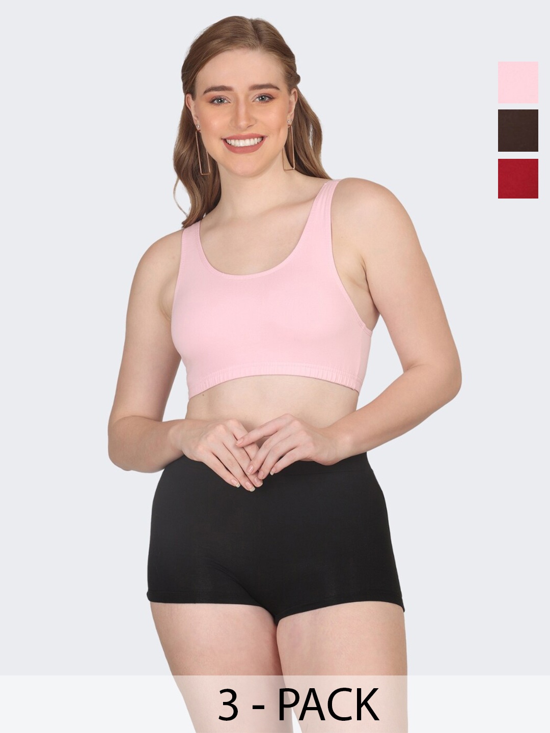 

POOJA RAGENEE Pack of 3 Full Coverage Skin Breathable Workout Bra with All Day Comfort, Pink