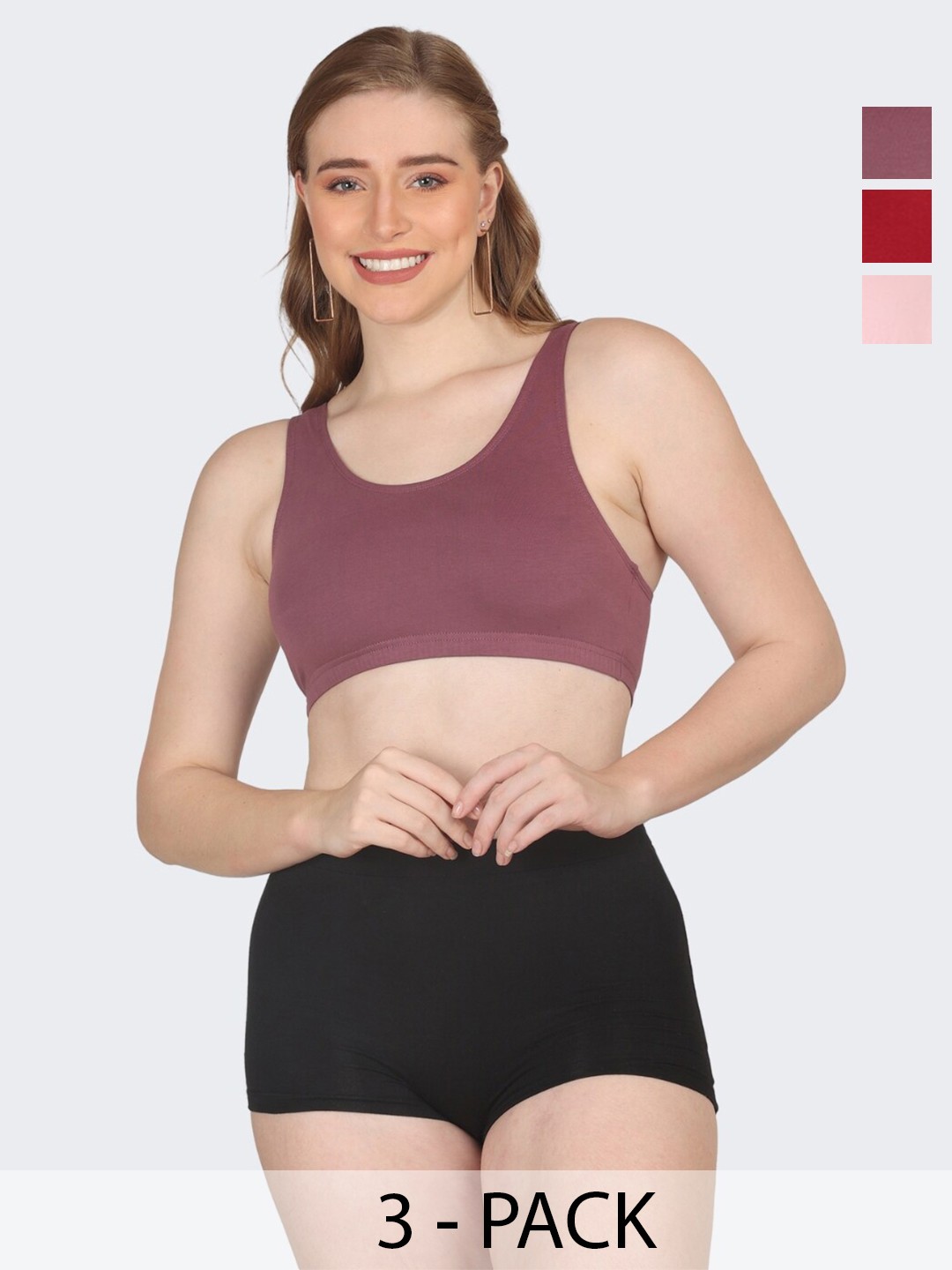

POOJA RAGENEE Pack of 3 Full Coverage Skin Breathable Workout Bra with All Day Comfort, Pink