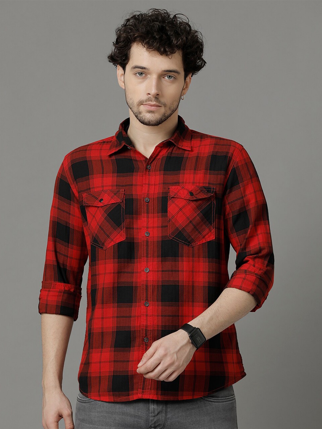 

YOVISH Comfort Tartan Checked Cotton Casual Shirt, Red