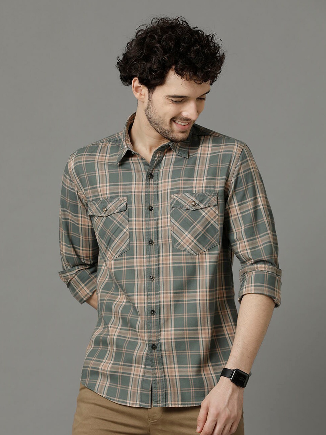 

YOVISH Comfort Tartan Checked Cotton Casual Shirt, Green