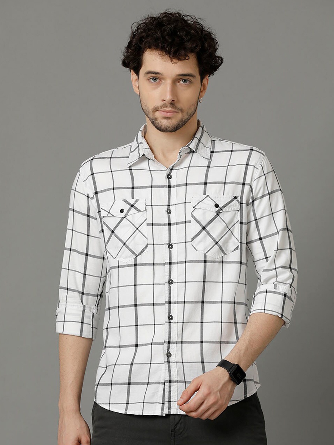 

YOVISH Comfort Tartan Checked Cotton Casual Shirt, White