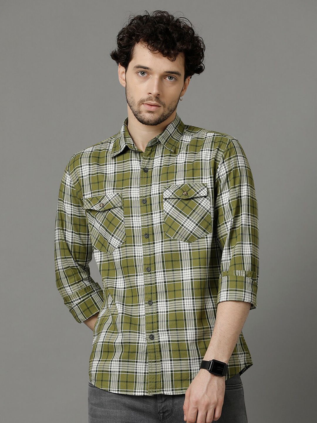 

YOVISH Comfort Tartan Checked Cotton Casual Shirt, Green