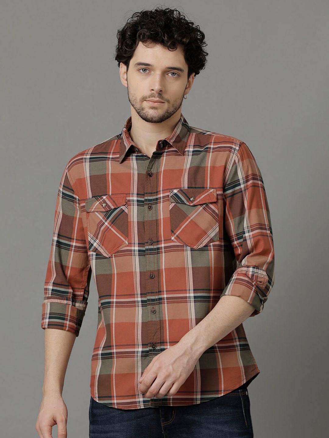 

YOVISH Comfort Tartan Checked Cotton Casual Shirt, Rust