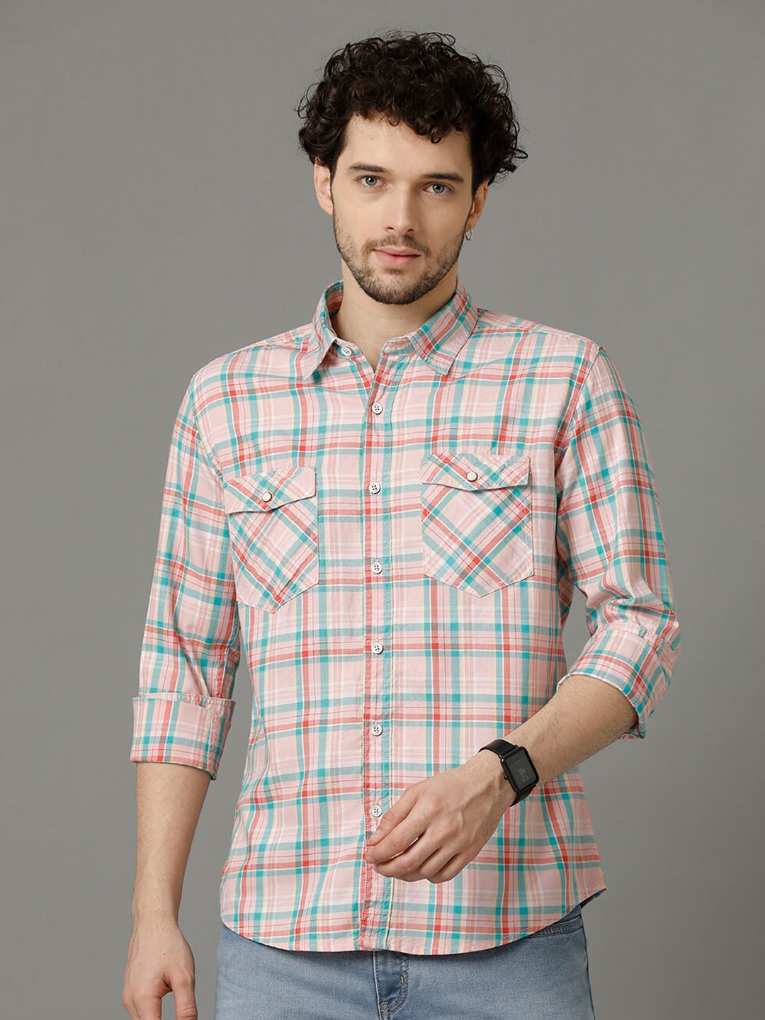 

YOVISH Comfort Tartan Checked Cotton Casual Shirt, Pink