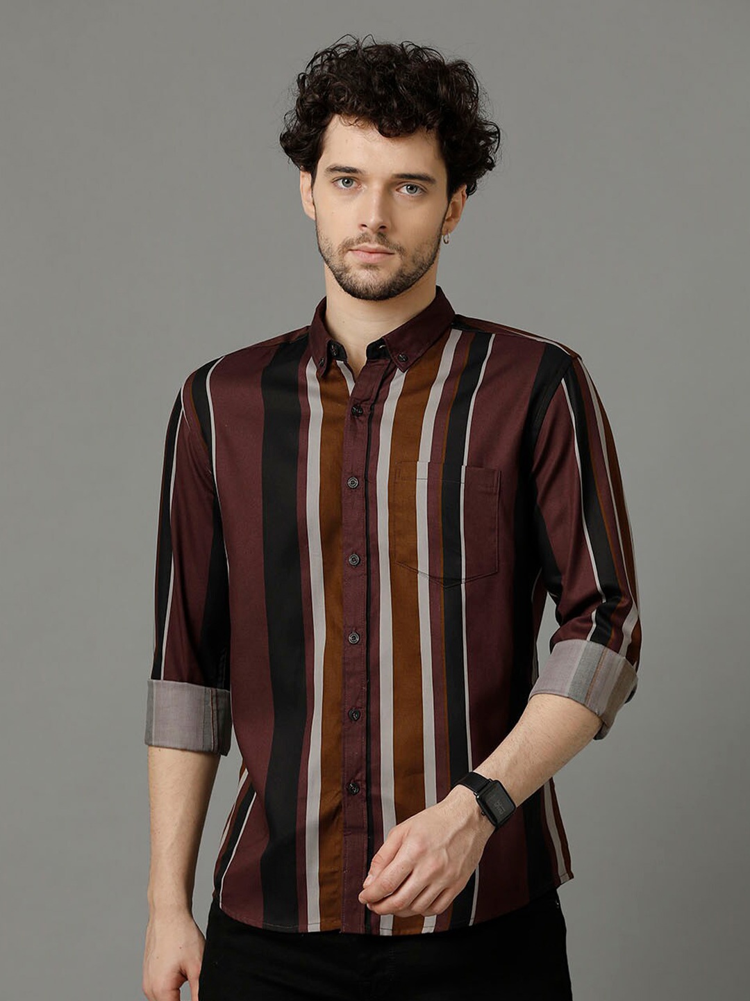 

YOVISH Comfort Vertical Striped Button-Down Collar Cotton Casual Shirt, Maroon