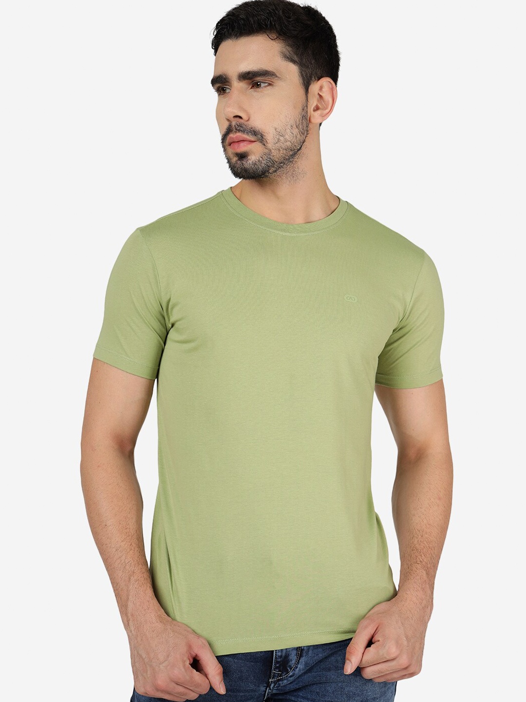 

JADE BLUE Round Neck Pure Cotton Slim Fit T-shirt, Green