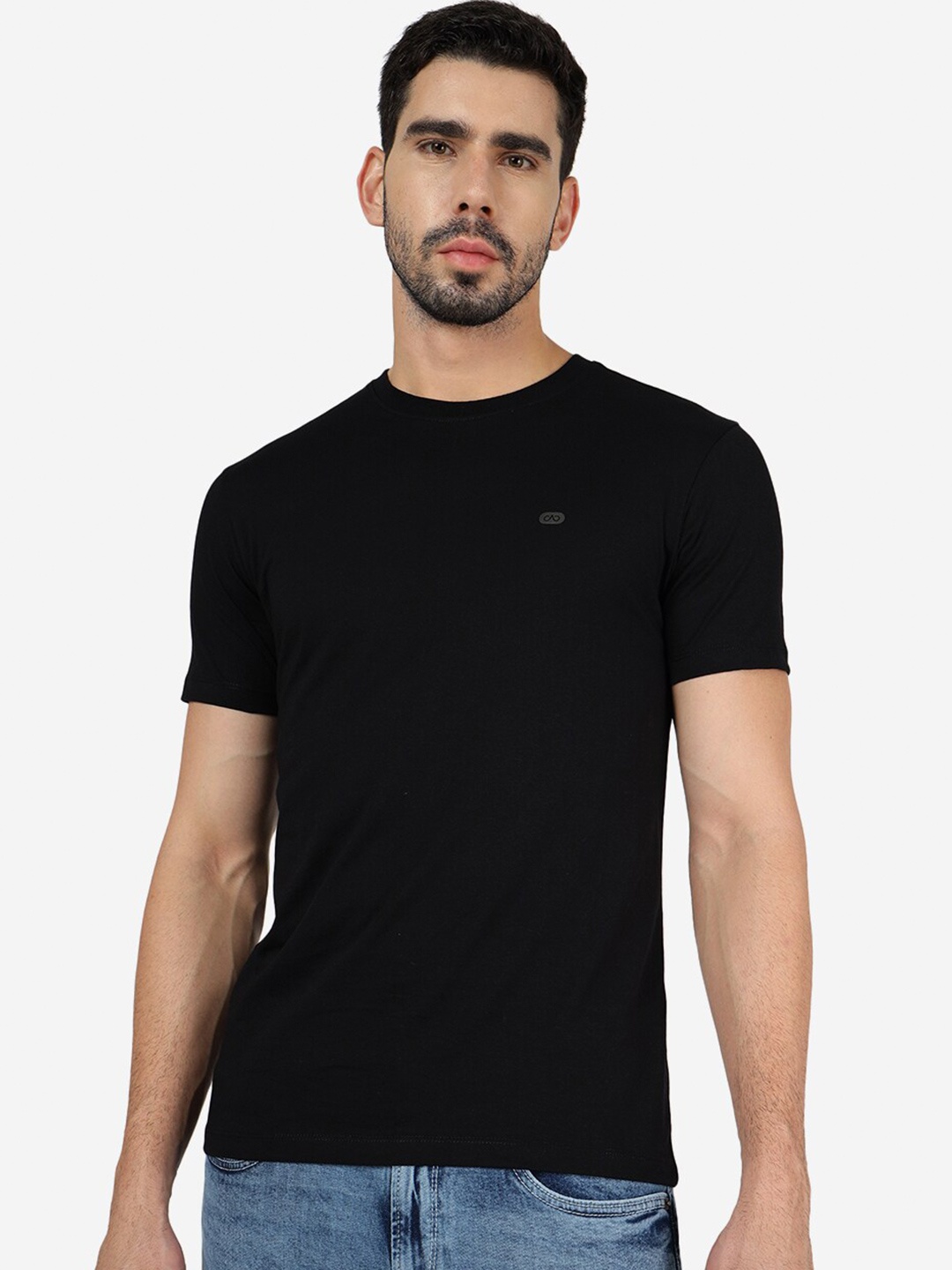 

JADE BLUE Round Neck Pure Cotton Slim Fit T-shirt, Black