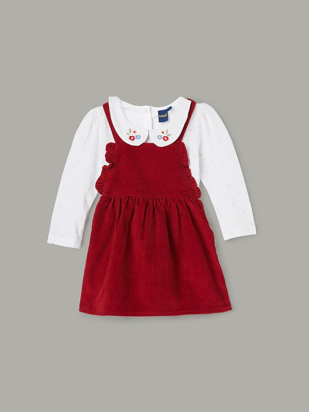 

Juniors by Lifestyle Girls Shoulder Straps Pinafore Dress With Top, Red