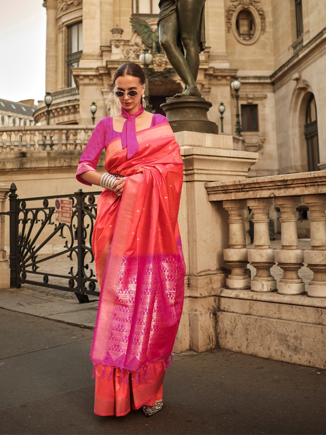 

elora Ethnic Motifs Woven Design Zari Banarasi Saree, Orange