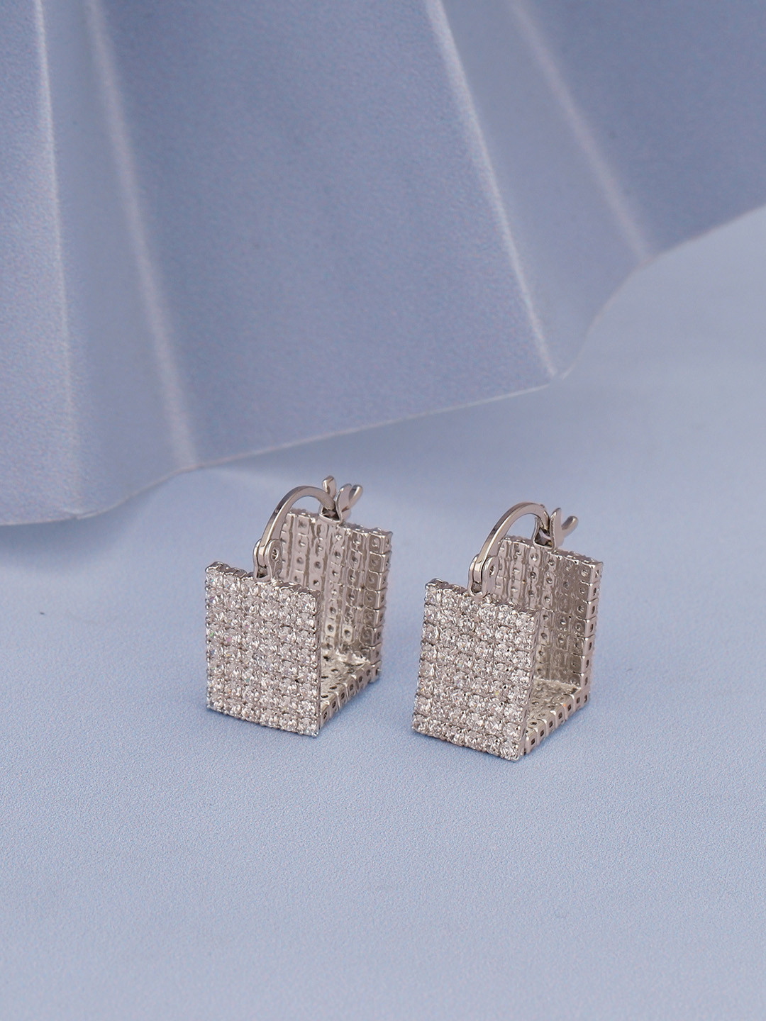 

Carlton London Women Silver-Plated CZ Studded Square Drop Earrings