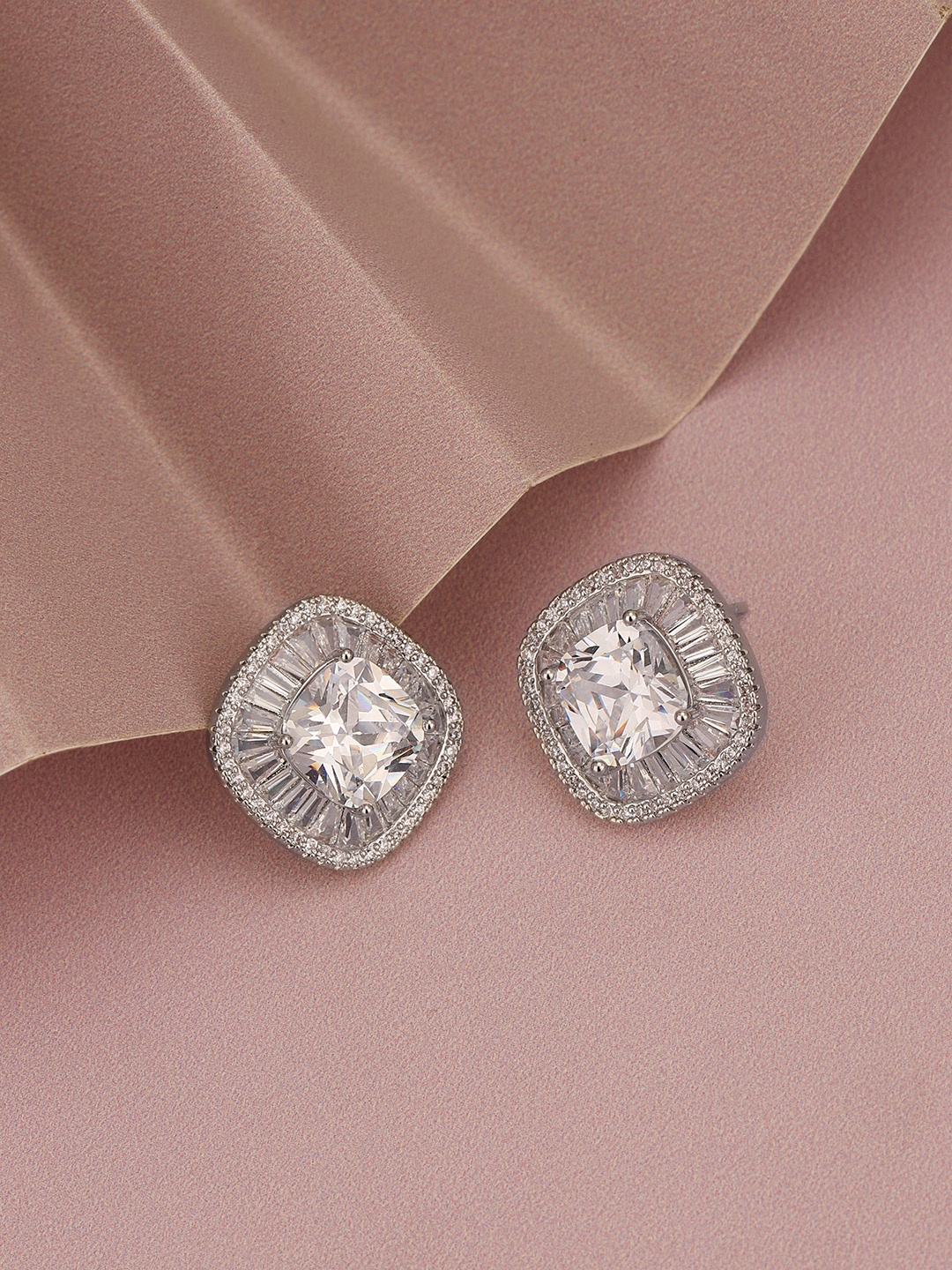 

Carlton London Women Silver-Plated CZ Studded Square Studs Earrings