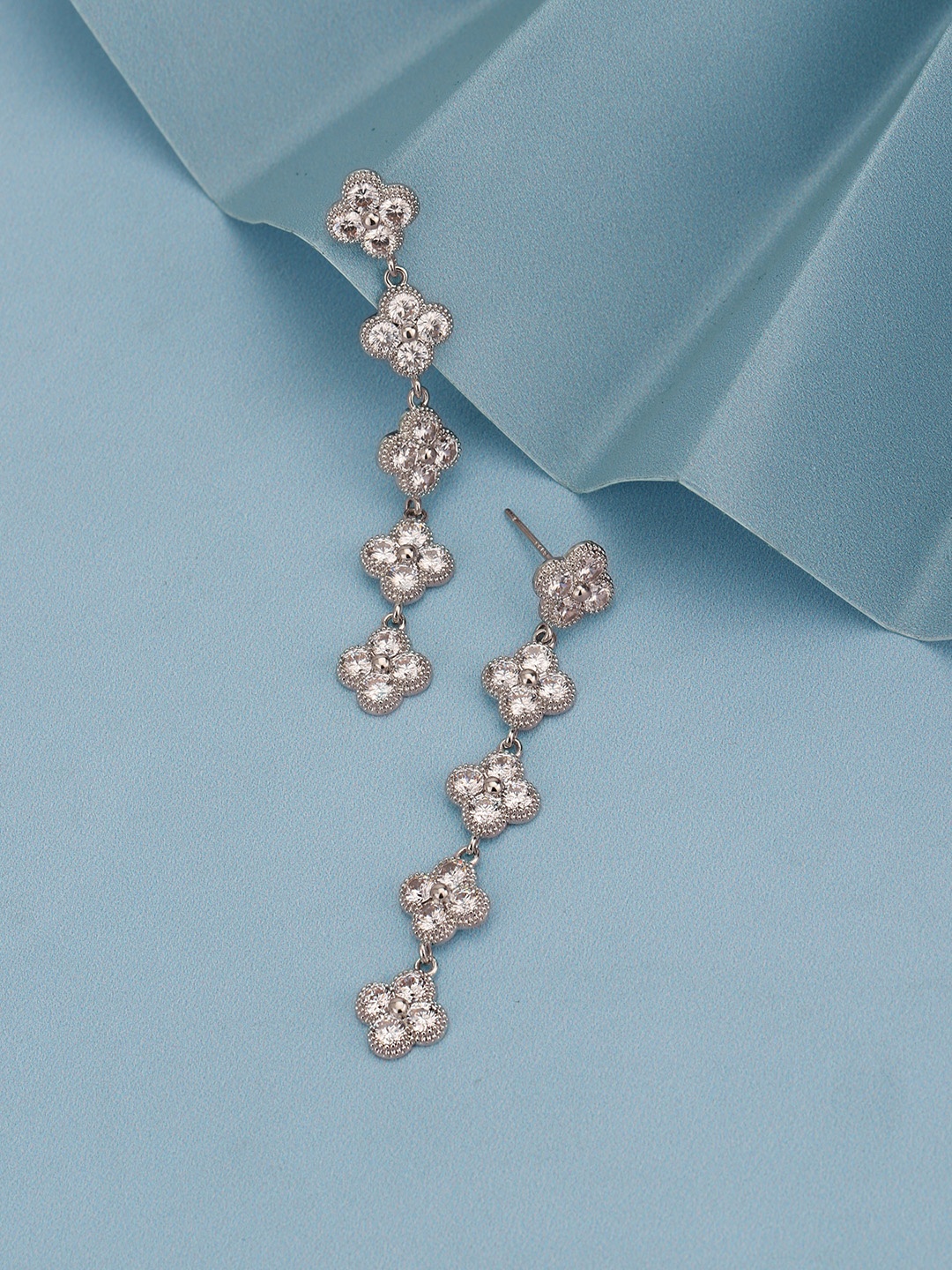 

Carlton London Silver-Plated CZ Studded Floral Drop Earrings