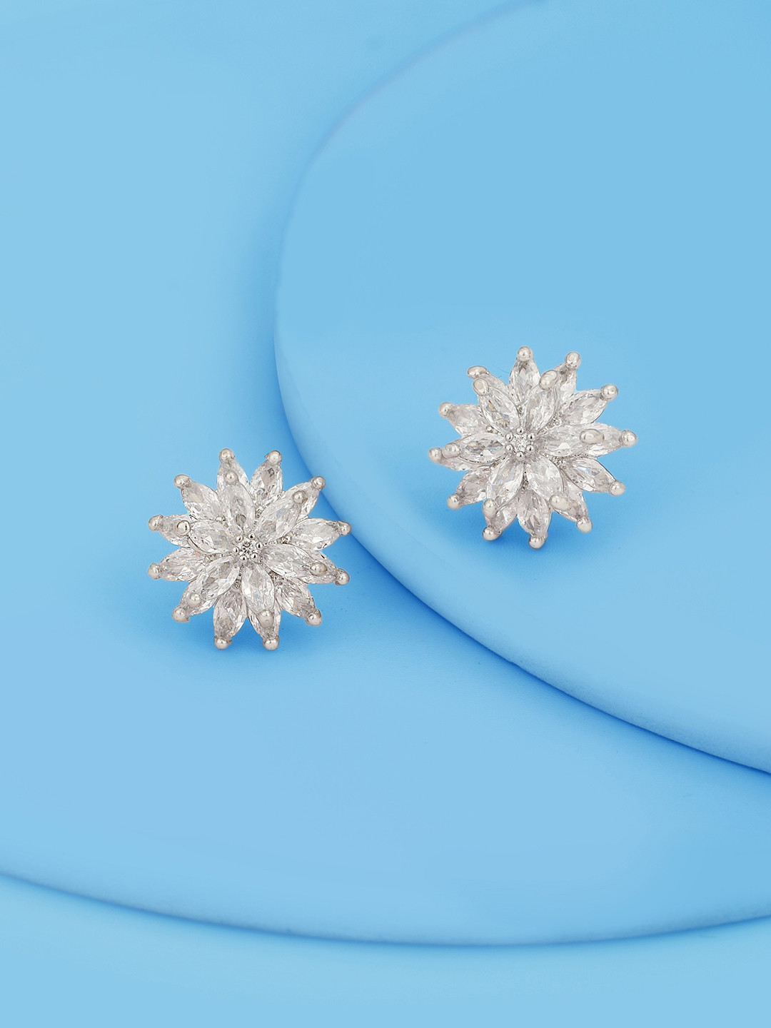 

Carlton London Women Silver-Plated CZ Studded Floral Studs Earrings