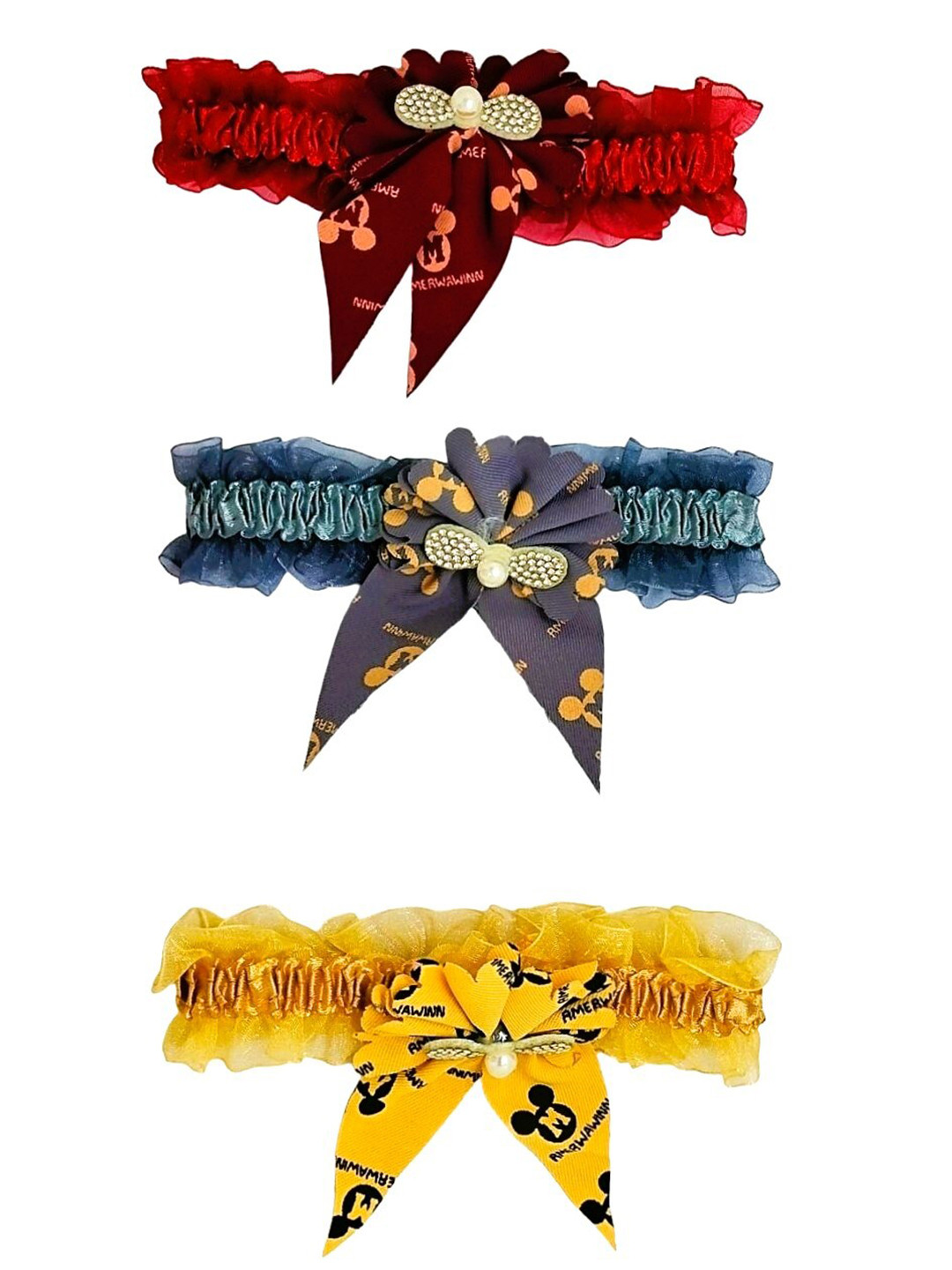 

FEMMIBELLA Girls Set of 3 Lace Hairbands, Yellow