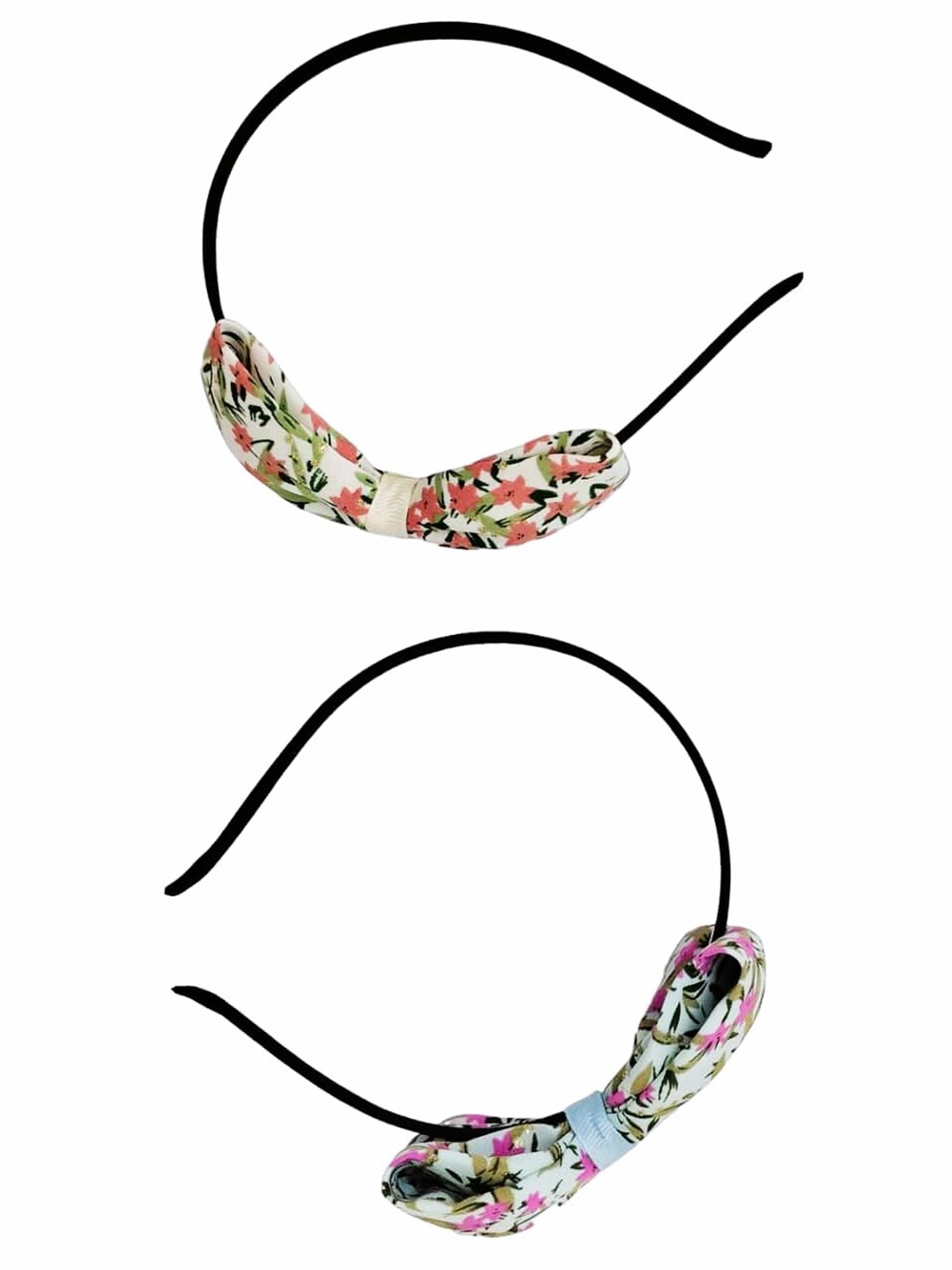 

FEMMIBELLA Girls Set of 2 Floral Printed Bow Hairbands, Black