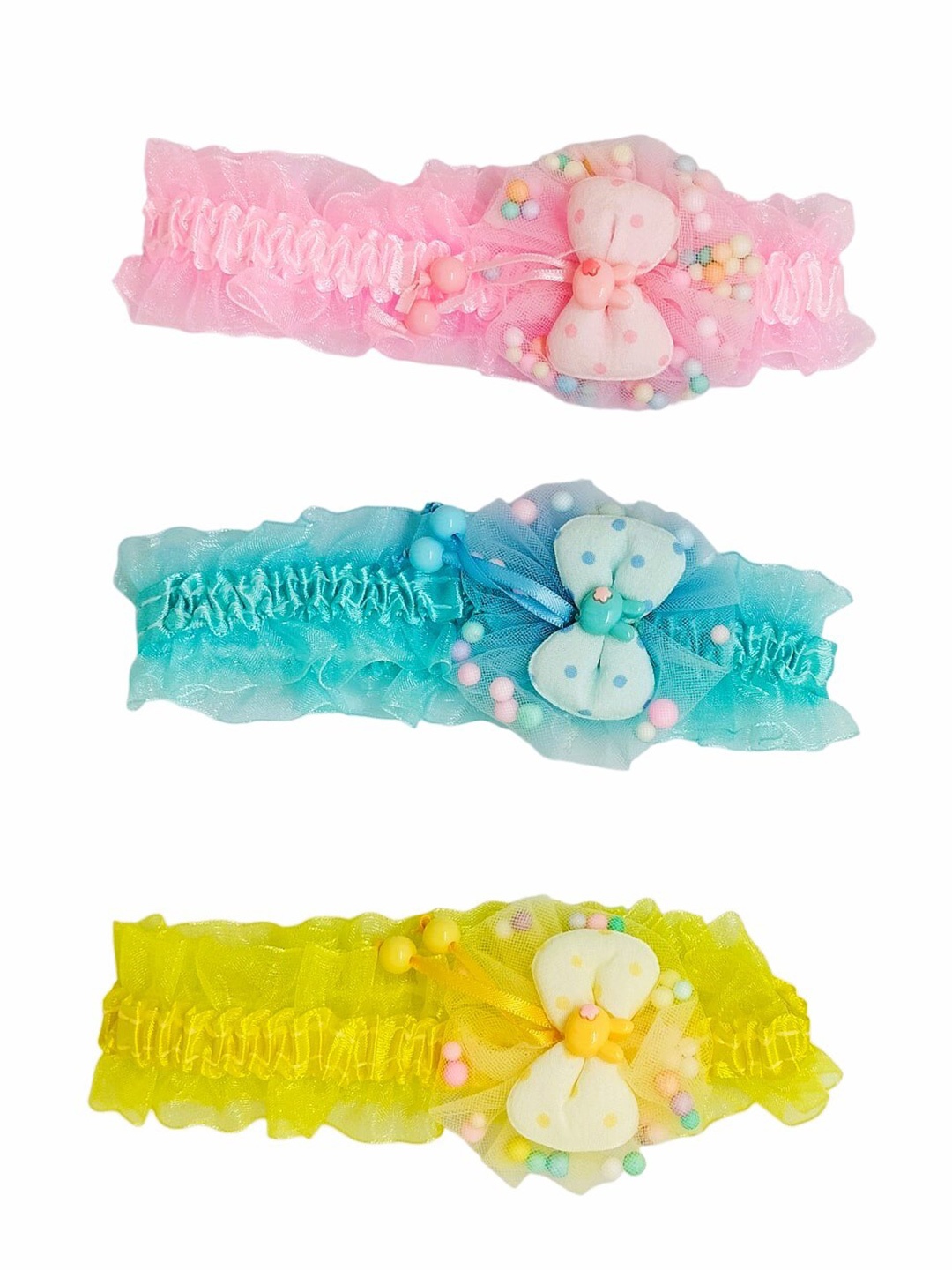 

FEMMIBELLA Girls Set of 3 Lace Bow Hairbands, Blue