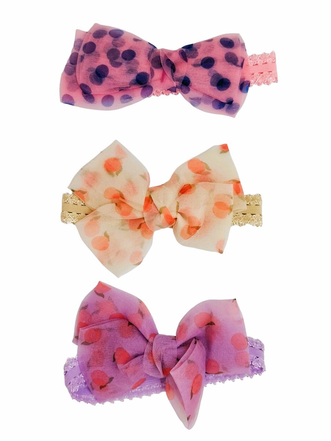 

FEMMIBELLA Girls Set of 3 Polka Dots Printed Hairbands, Purple