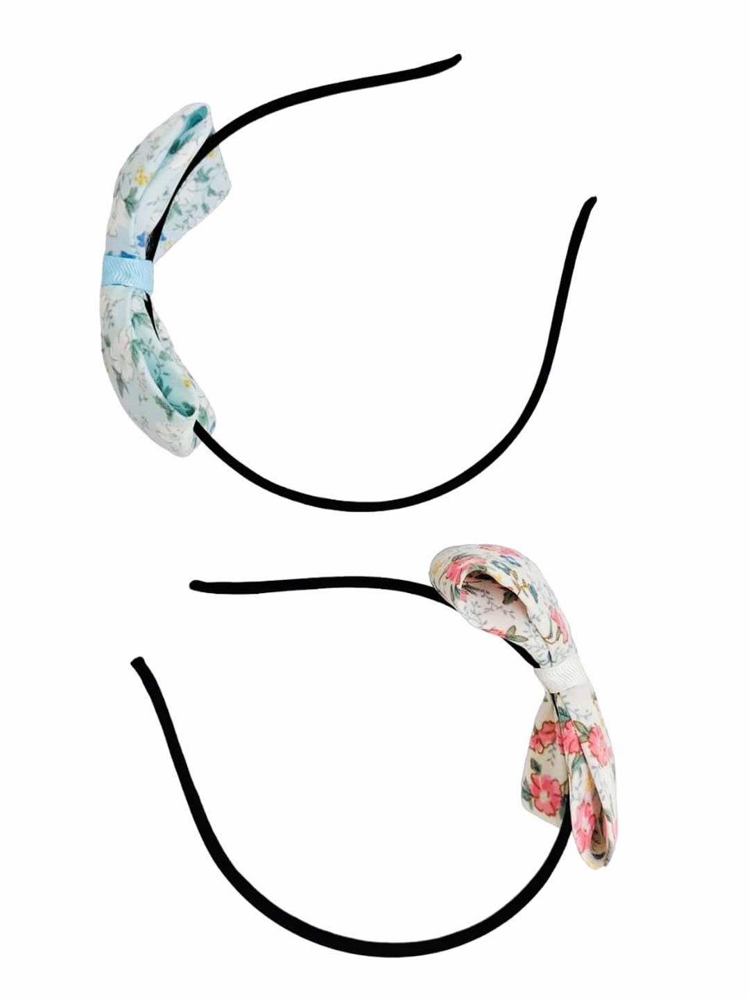 

FEMMIBELLA Girls Set of 2 Floral Printed Bow Hairbands, Black
