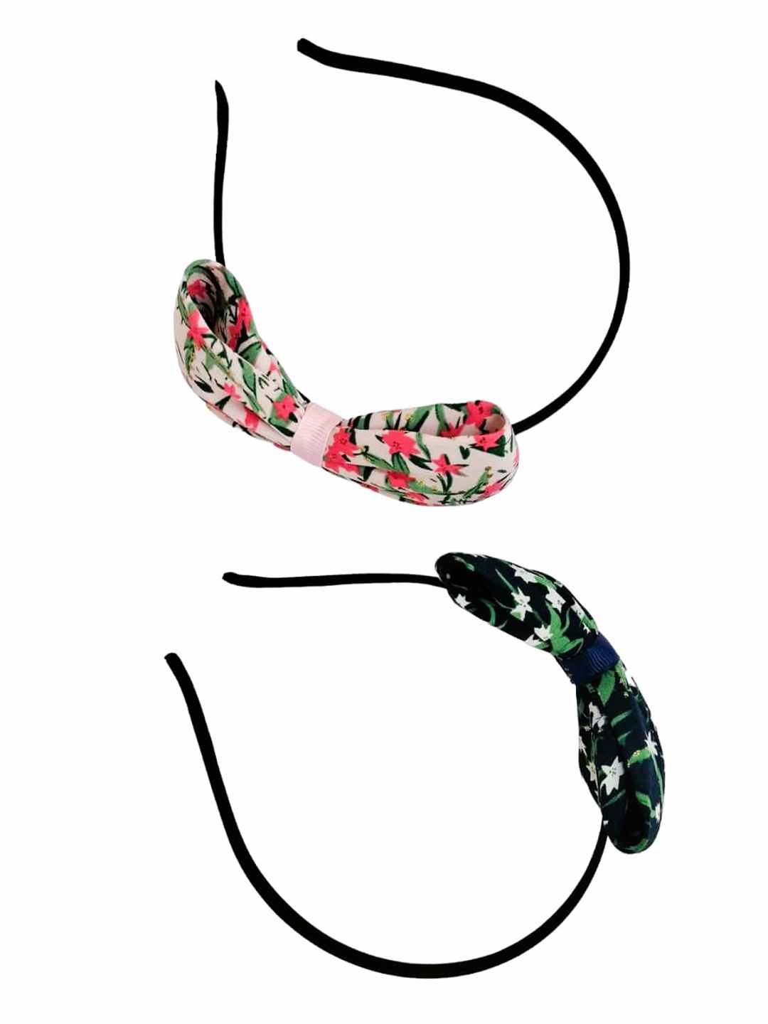 

FEMMIBELLA Girls Set of 2 Floral Printed Bow Hairbands, Black
