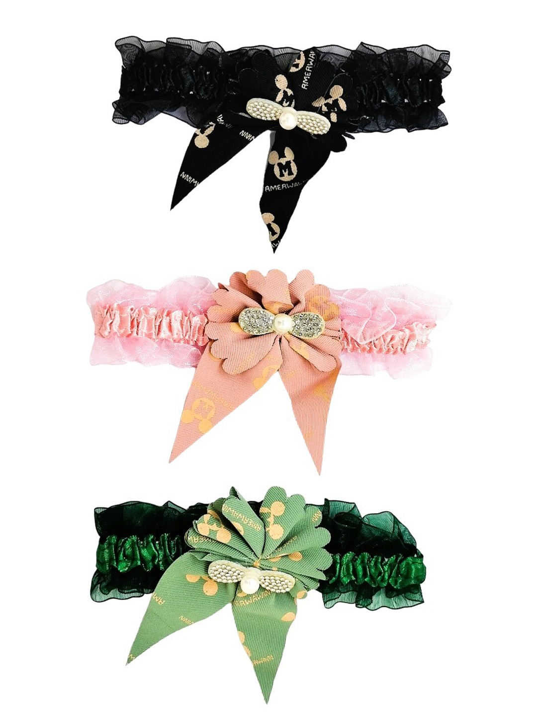 

FEMMIBELLA Girls Set of 3 Lace Hairband, Black