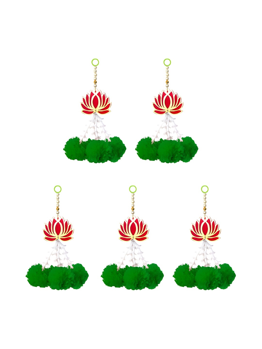 

iHandikart Green & Red 5 Pieces Hanging Artificial Flower