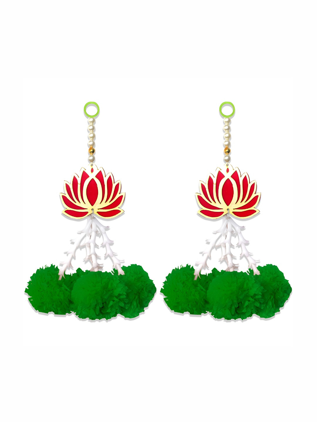 

iHandikart Green & Red 2 Pieces Hanging Artificial Flower