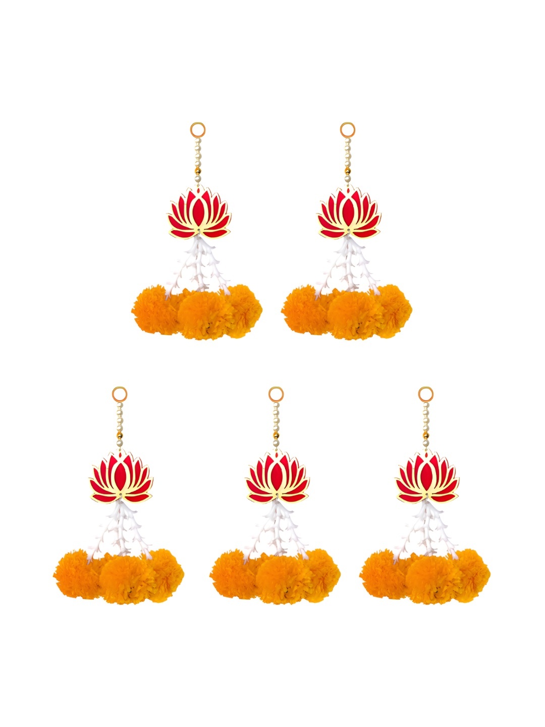 

iHandikart Orange & Red 5 Pieces Hanging Artificial Flower