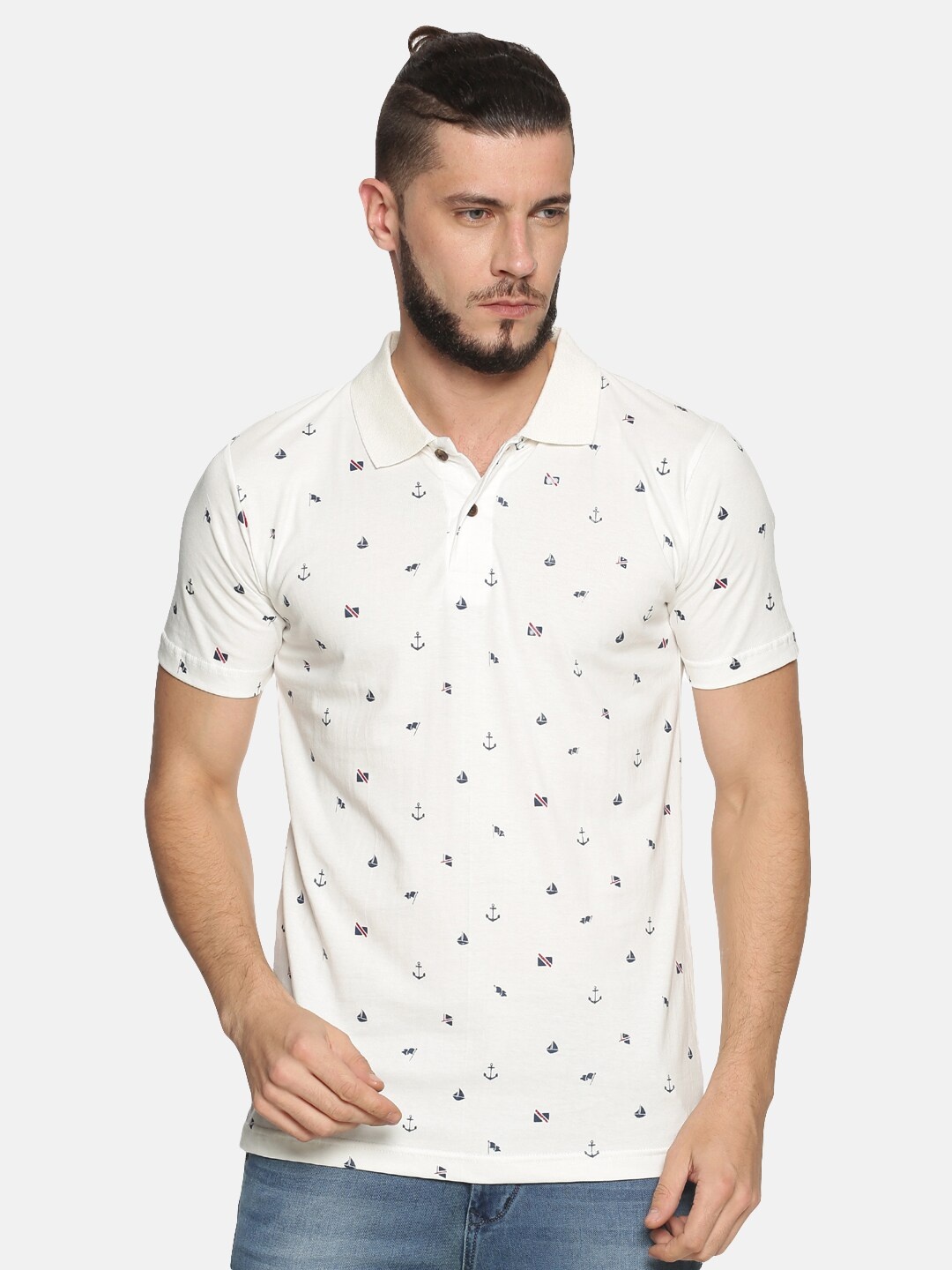 

Kryptic Conversational Printed Pure Cotton Polo Collar T-Shirt, Off white