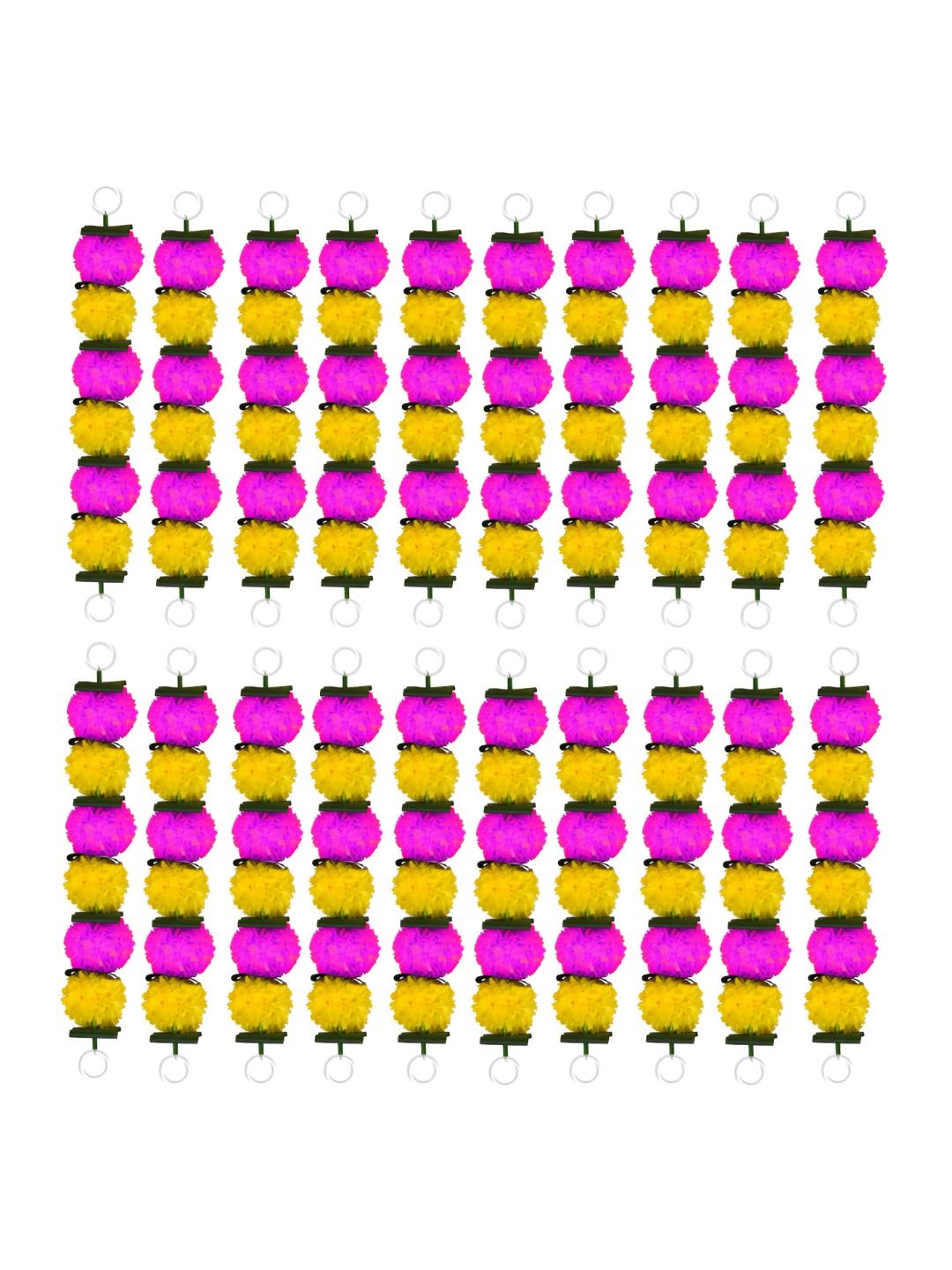 

iHandikart Yellow & pink 20 Pieces Mini Marigold Garland Artificial Flowers