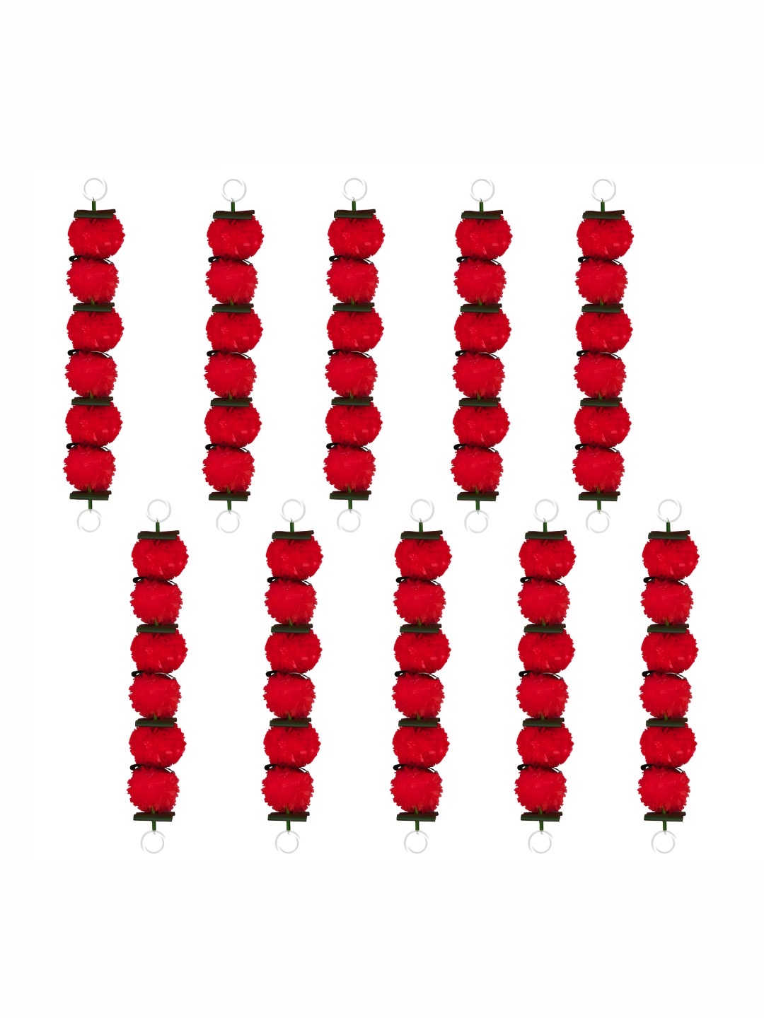 

iHandikart Red & Green 10 Pieces Hanging Marigold Artificial Flowers