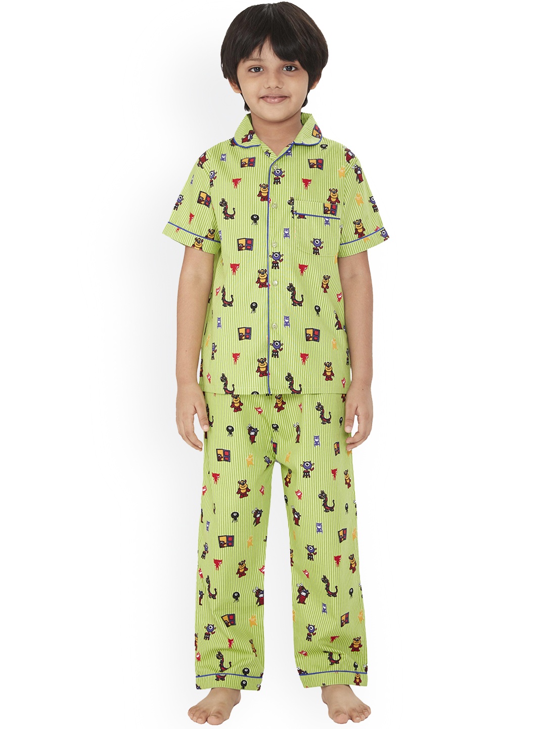 

Sleepy tots Kids Printed Cotton Night Suit, Green
