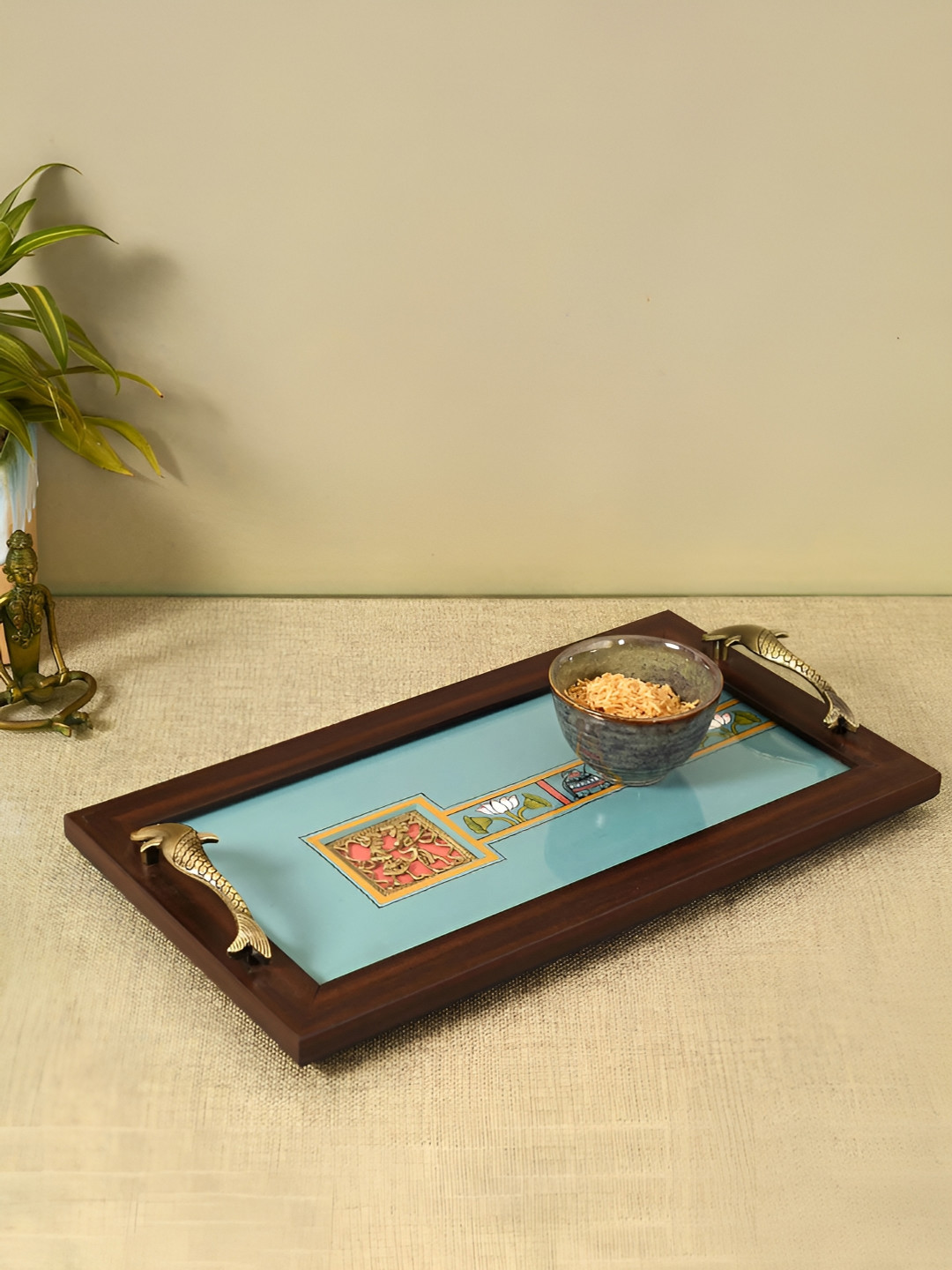 

dudki Brown & Blue Wooden Tray