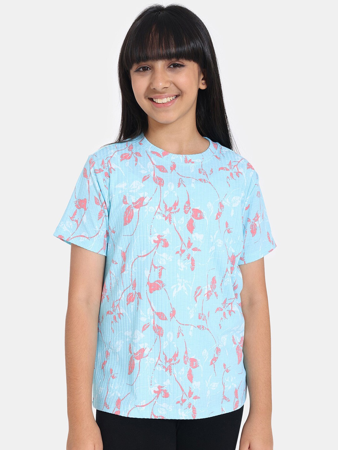 

Zivame Girls Floral Printed Round Neck Top, Blue