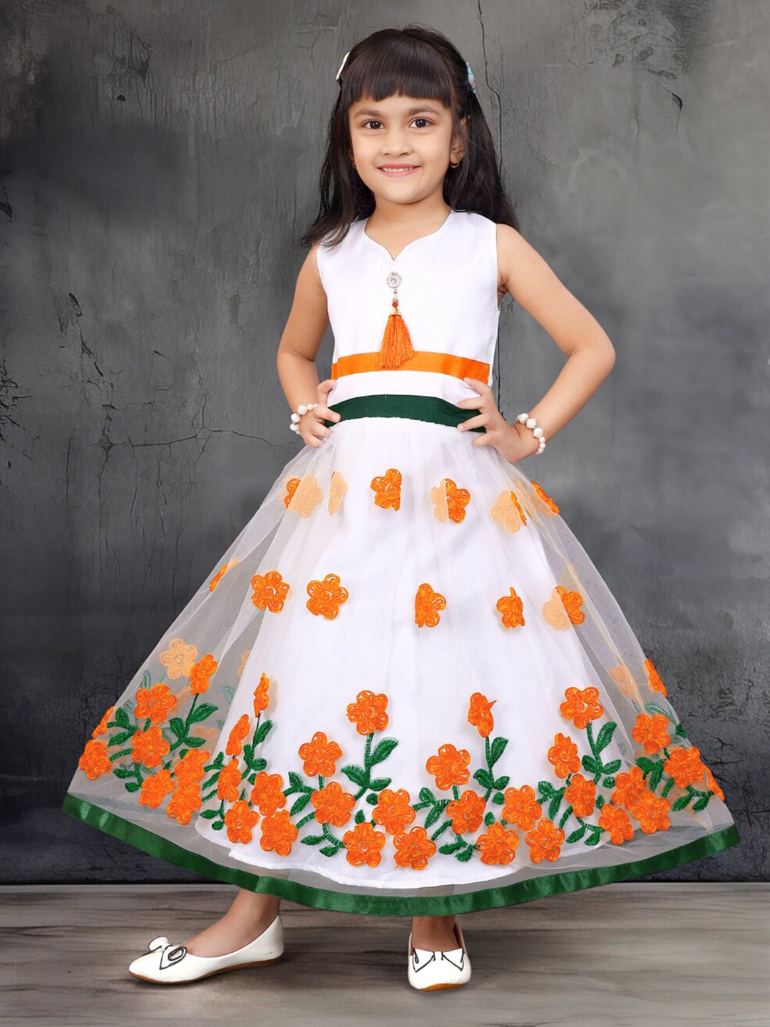 

BAESD Girls Floral Embroidered Sleeveless Pure Cotton Maxi Dress, White