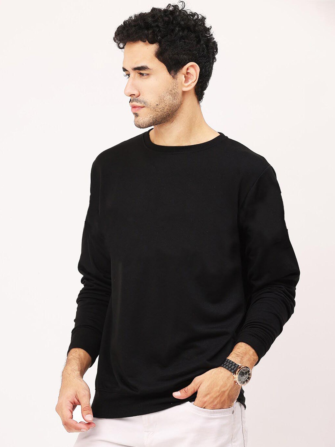 

Leotude Round Neck Pullover Fleece Sweatshirt, Black