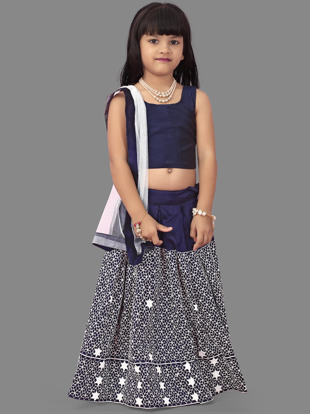 

BAESD Girls Embroidered Zari Ready to Wear Lehenga & Blouse With Dupatta, Blue